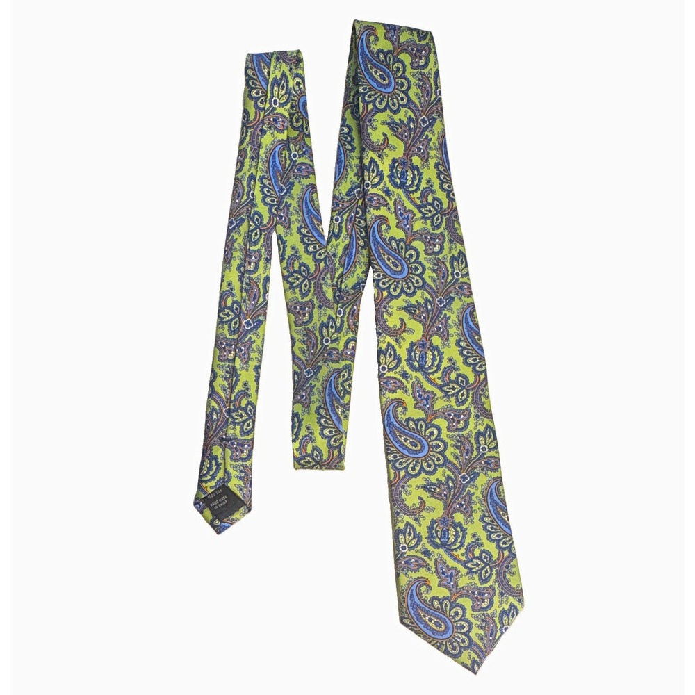 Jos. A. Bank 100% Silk Woven Designer Men's Tie Green Blue Paisley 1 Piece